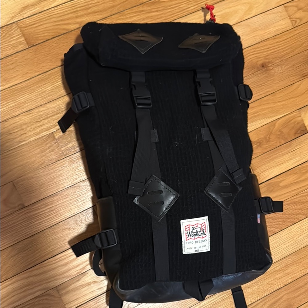 Topo Designs Black Backpack with Padded Straps and Top-Loading Design